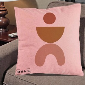 Perna Decorativa Geometric Boho Disc si Arc, 40x40 cm, Roz, Husa Detasabila, Perna Inclusa, BEKZ®