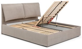 Pat matrimonial taupe tapițat cu spațiu de depozitare cu somieră 160x200 cm Thessa Pillow – Bonami Selection