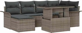 vidaXL Set de canapele pentru grădină cu pernă 7 pcs Gri Rattan poli