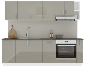 Set Bucatarie Karo V17, Gri Lucios/Alb, MDF, Blat Thermo 28 mm, L 240 cm