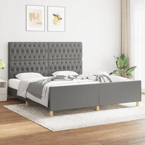 3125317 vidaXL Cadru de pat cu tăblie, gri închis, 180x200 cm, textil