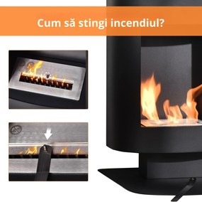Semineu portabil HOMCOM, fara aerisire, cu arzatoare cu bioetanol de 0.9L/3 ore, incalzitoare cu baza din otel 2000W pentru interior/exterior, Negru