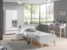 Set Mobilier Kiddy pentru Camera Copii – Pat 90x200 cm, Noptieră, Dulap 2 Uși și Birou – Alb – Vipack