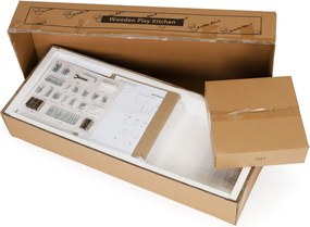 Bucătărie din lemn pentru copii în alb și auriu