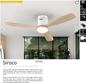 Lustra LED cu Ventilator si telecomanda Siroco D-132cm alb/lemn