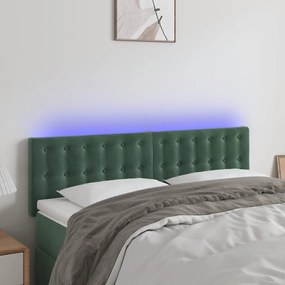 3122097 vidaXL Tăblie de pat cu LED, verde închis, 144x5x78/88 cm, catifea