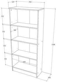 Biblioteca haaus Flint, 3 Polite, Wenge, 70 x 32 x 159 cm