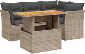 vidaXL Set canapea de grădină cu perne, 5 piese, gri, poliratan