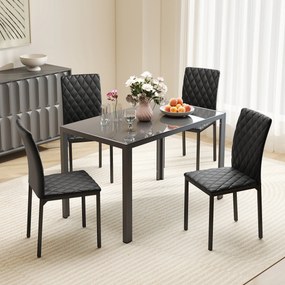 HOMCOM Set de 4 Scaune din Piele Ecologică cu Cusături Romboidale și Picioare din Oțel, 41x50x91 cm, Negru | Aosom Romania