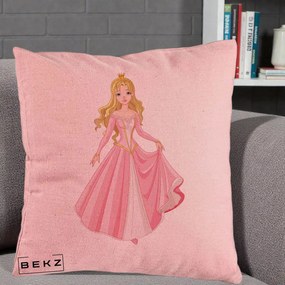 Perna Decorativa Printesa Aurora Rochie Roz, 40x40 cm, Roz, Husa Detasabila, Perna Inclusa, BEKZ®