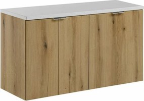 Set dulap baza suspendat 100 cm cu blat Comad Nova alb mat si stejar Coast Evoke