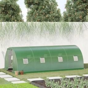 Outsunny Seră de Grădină Tunnel 18 m² dim. 6L x 3l x 2H m - 8 ferestre, Ușă cu Fermoar Rulabil - Structură Tubulară Oțel Galvanizat, Folie PE de Înaltă Densitate Verde | Aosom Romania