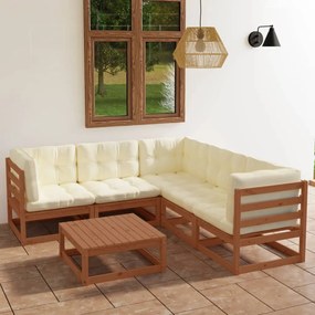 Set mobilier de gradina cu perne, 6 piese, lemn masiv pin maro miere, 1