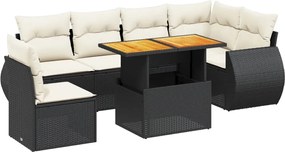 vidaXL Set canapele de grădină cu perne, 7 piese, negru, poliratan