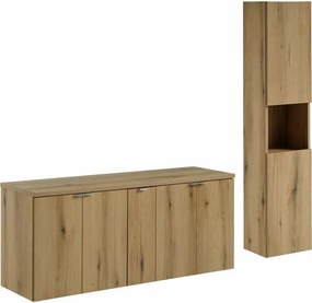 Set dulap baza suspendat 140 cm cu blat, dulap coloana si dulap lateral Comad Nova stejar Coast Evoke