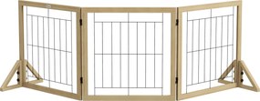 PawHut Gard pliabil pentru câini, gard de siguranță pentru animale de companie și căței cu 3 panouri și suporturi triunghiulare, 210x70 cm, lemn natural | Aosom Romania
