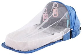 Patut de bebelusi pliabil si portabil tip geanta pentru calatorii, Albastru