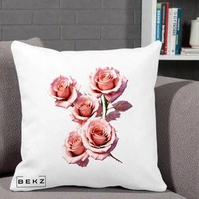 Perna Decorativa Trandafiri Roz Pastel Acuarela, 40x40 cm, Alba Mata, Husa Detasabila, Perna Inclusa, BEKZ®
