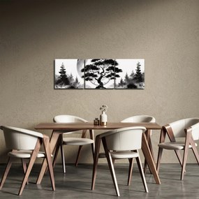 Tablou – Bonsai alb-negru (cu ceas) (90x30 cm)