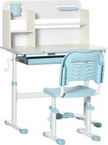 HOMCOM Set Birou și Scaun pentru Copii Reglabile, Inclinabilă la 60° cu Sertar, Rafturi și Suport, 3+ Ani, Albastru | Aosom Romania