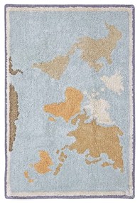 Covor de joacă pentru copii albastru-bej, lavabil, țesut manual din bumbac 70x100 cm Mini Worldmap – Lorena Canals