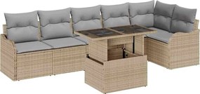 vidaXL Set de canapea cu pernă 7 pcs Bej Rattan poli