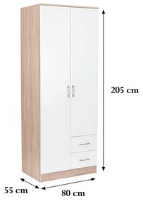 Dulap Miami 80x205 cm alb-stejar sonoma