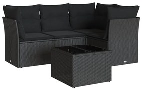 3217585 vidaXL Set mobilier de grădină cu perne, 5 piese, negru, poliratan