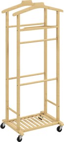 HOMCOM Suport de haine 4 în 1 pe roți din lemn de bambus, 47x33.7x105.5 cm | Aosom Romania