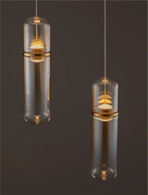 Lustra moderna cu 2 pendule LED, Metal, Auriu, Sticla, Amber, Norma