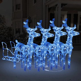 Decoratiune de Craciun cu reni si sanie, 240 LED-uri, acril 4, Albastru
