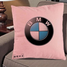 Perna Personalizata cu emblema BMW, 40x40 cm, Roz, Husa Detasabila, Perna Inclusa, BEKZ®