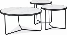 Set 3 măsuțe cafea DEMETER, alb/negru, ceramică/metal
