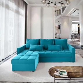 OFERTA Canapea de colt extensibila albastra ZENOVA 220x140 cm, reversibila clasa a II-a