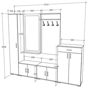 Set haaus V4, Antracit/Alb, L 230 cm