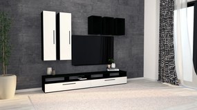 Living haaus Haga V12, Alb Lucios/Negru, MDF, L 240 cm