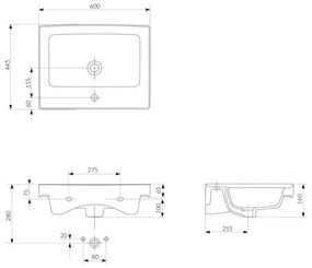 Lavoar pentru mobilier Cersanit, Crea, 60 cm, alb