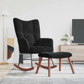 vidaXL Scaun balansoar cu taburet, negru, catifea