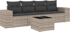 vidaXL Set canapele de grădină cu perne, 5 piese gri deschis poliratan