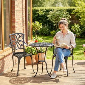 Outsunny Set bistro de grădină 3 piese masă bistro rotundă cu 2 scaune orificiu pentru umbrelă, antic din aluminiu turnat | Aosom Romania