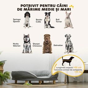 PawHut Canapea pentru Câini cu Pernă, Hușă Detașabilă, Bază Înălțată și Picioare Antiderapante, 90x78x25 cm, Gri | Aosom Romania