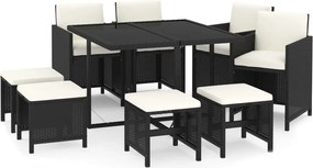 vidaXL Set mobilier de grădină cu perne, 9 piese, negru, poliratan
