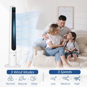 HOMCOM Ventilator Turn cu 3 Moduri și 3 Viteze cu Cronometru 12h, Ventilator de Podea ABS cu Telecomandă, Ø32x118.2 cm, Alb | Aosom Romania