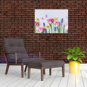 Tablou pe sticlă - Flori de primăvară (70x50 cm)