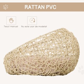 Pat Elegant pentru Pisici PawHut, Design din Rattan cu Pernă din Lin și Bumbac, Bej, Ф56x35cm | Aosom Romania