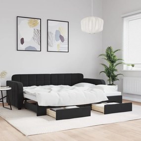 vidaXL Pat de zi cu extensie și sertare, negru, 80x200 cm, catifea