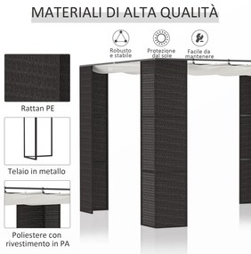 Foisorul Pergola de Gradina Outsunny 2,98x2,98m cu Copertina Retractabila, Structura Metalica si Coloane din Rattan PE, Negru si Alb