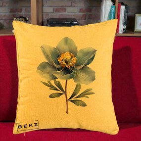Perna Decorativa Anemona Albastra Botanica, 40x40 cm, Galben, Husa Detasabila, Perna Inclusa, BEKZ®