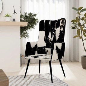 339658 vidaXL Scaun cu spătar înalt negru & alb, piele naturală cu păr