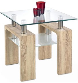 Măsuță de cafea DIANA, 55x60 cm, stejar sonoma/sticlă transparentă